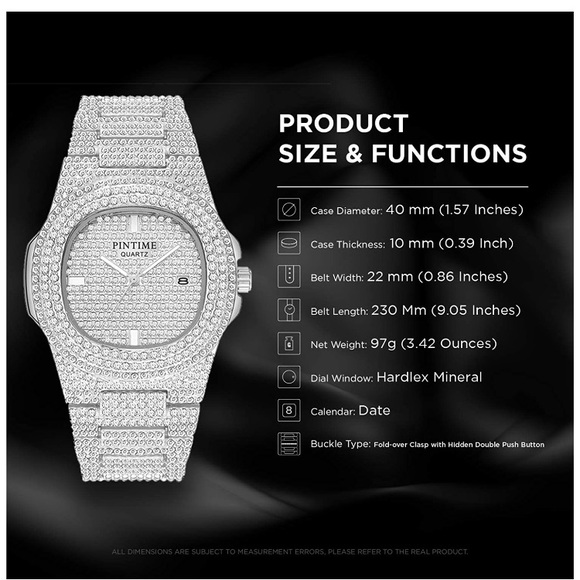 Unisex Crystal Watch Bling Stainless Steel Quartz - Picture 3 of 12